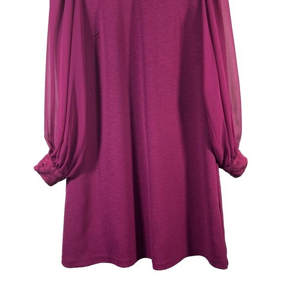 Nanette Lepore Dress Size 6 Red Pomegranate Lace Semi Sheer Sleeve - Picture 3 of 16